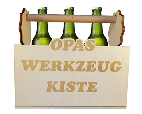 Bierträger Männerhandtasche Sechser Träger aus Holz mit Schriftzug "Opa's Werkzeugkiste", originelles Geschenk für Opa oder sonstige Anlässe