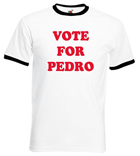 "Vote For Pedro"-T-Shirt, Napoleon-Dynamite-inspiriert, Ringer-T-Shirt Gr. L, weiß