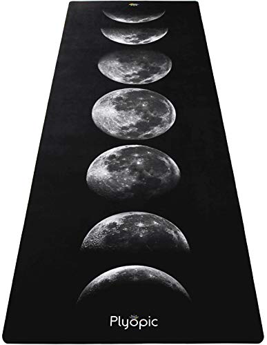Plyopic Tapis de Yoga Tout-en-Un en Caoutchouc Naturel respectueux de l'environnement pour Le Yoga, Le Pilates, l'exercice, l'entraînement, Le Bikram et Le Yoga Chaud, Mixte, Moon Phases, 71" x 26"