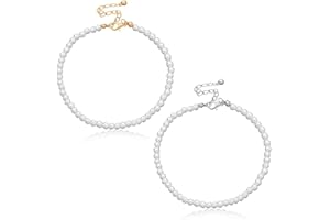 Liitata 2 Pcs Boho Pearl Ankle Bracelet Imitation Pearl Beaded Chain Anklet Adjustable Bead Anklet Summer Hawaii Beach Foot Chain Jewelry for Women Girls - Gold Silber