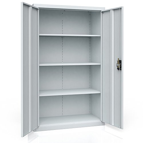 Aktenschrank Büroschrank Werkzeugschrank Metallschrank Universal Schrank grau 3 Einlegeböden - 6