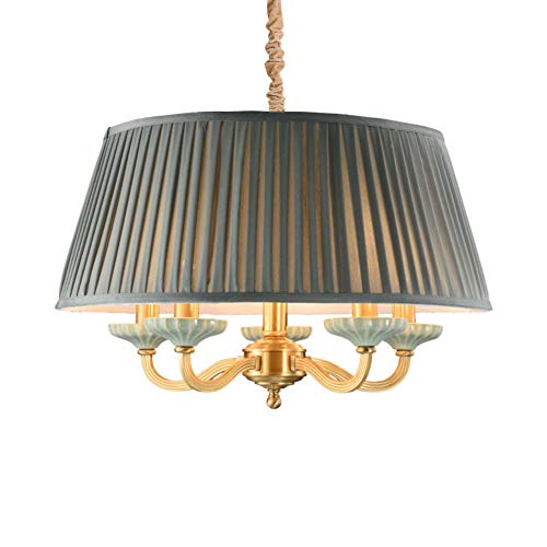 Preisvergleich Produktbild Luxus Kupfer Kronleuchter E14, Stoff Schirm Pendelleuchte Keramikplatten Basierte Design Decke] Beleuchtung Licht-5-lichter 22x13inch