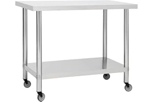 vidaXL Table de Travail de Cuisine avec Roues Plan de Travail Gastronomique Espace Commercial Restaurant 100x45x85 cm Acier Inoxydable