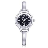 Valentinstag Uhren DELLIN Rose Gold überzogene Frauen Elegante Strass Armband Quarzuhr Mode Damen Kleid Uhren (A Silber)