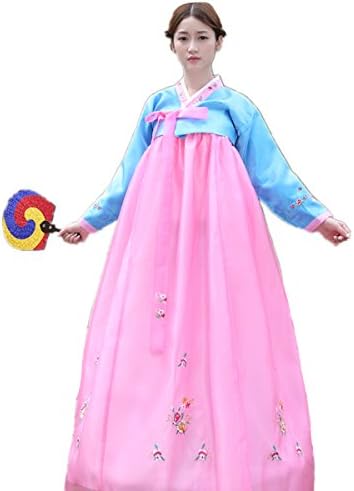 XINFU Women's Korean Traditional Costume Long Sleeve Classic Embroidery Hanbok Set