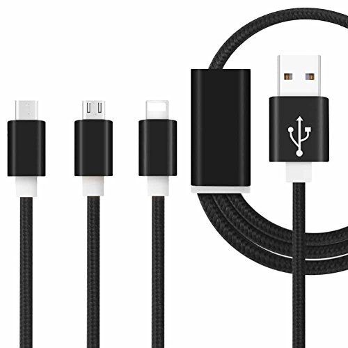 Fone-Case (Black) 3 in 1 Ladekabel Nylon geflochten Mehrere USB - Lead 1 Meter Länge mit Blitz Kabel / reversible Typ C / Micro USB - Anschluss für Sony Xperia XA (2017)