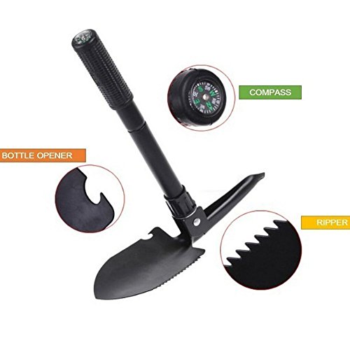 UVISTAR Mini Schaufel Leicht Set, Klappspaten Kompass Hacke Säge mit Tasche, Mutifunktion Rostfrei, Praktisches Mutitool für Outdoor Camping Garten Schwarz ( Klein ) - 3