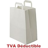 100 Petits Sacs Papier kraft blanc avec poignée 6 litres largeur 22 cm, hauteur 28 cm, soufflet 10- sac cabas à anse plate solide, résistant papier 80g non imprimé ref SKB06PP1F (100)