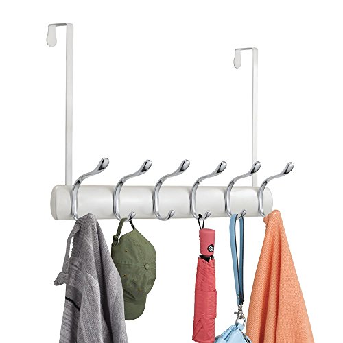 Interdesign 31844EU Bruschia Hakenleiste zum Hängen über die Tür für Jacken, Mäntel, Handtaschen, Hüte, Hundeleinen, 6 Haken, perlmuttweiß / chrom - 3