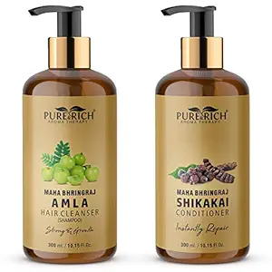 Pure & Rich Aroma Therapy Maha Bhringraj Amla hair Shampoo(Cleanser) and Shikakai Conditioner For Strong Hair - 2 Items in the Set