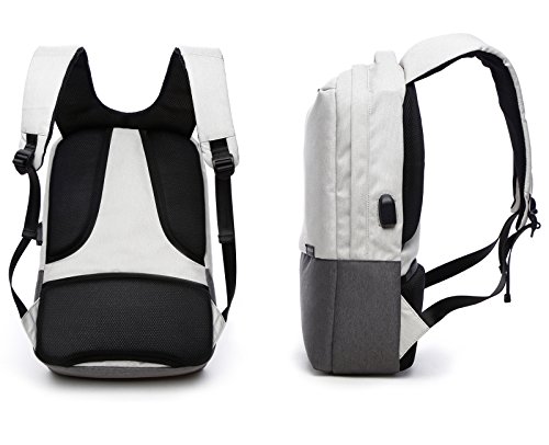 Valleycomfy Damen/Herren Laptop Rucksack (bis 39,6 cm) Leinwand Tasche mit USB Lade-Schnittstelle für Freizeit/Business/Travel Umhängetaschen Schwarz - 2