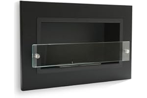 Bio camino David Dugez a parete o incasso Mod Elite 64 x 40 Nero Lucido con vetro e bruciatore acciaio 1,5 litri termo stufa