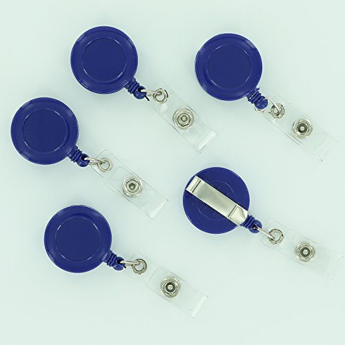 5 Retractable Reel ID Badge Key Card Name Tag Holders with Belt Clip - Choose 1 of 10 Colors (Blue) by Simply Sew
