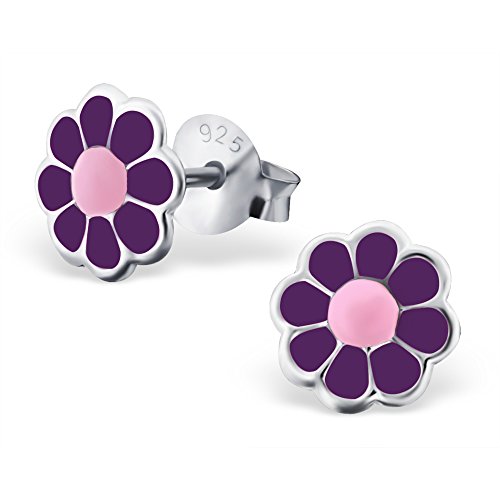 Laimons Mädchen Kids Kinder-Ohrstecker Ohrringe Kinderschmuck Gänseblume Blume Blüte Pflanze lila rosa 6mm aus Sterling Silber 925