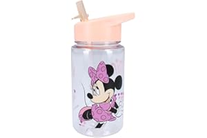 My sweety pop Plastikowa butelka na wodę minnie mouse - dla dzieci, przedszkole, szkoła, wakacje, posiłek, 12 cm, 450 ml, pomysł na prezent (Myszka Minnie, przezroczysta/pomarańczowa)