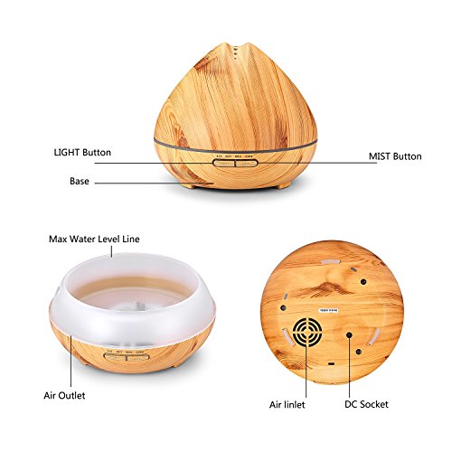 Liqoo® Aroma Diffuser Luftbefeuchter 400ml Duftzerstäuber Oil Düfte mit 7 Farben LED Licht für Schlafzimmer Wohnzimmer Büro - 6