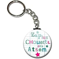 La plus chouette des ATSEM Porte clés chaînette 38mm ( Idée Cadeau Fin d'année Scolaire École Noël Remerciement )