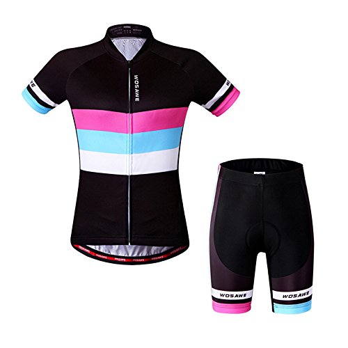 LSKCSH Coloré Femmes Vélo Cyclisme Respirant à séchage Rapide Maillots Set Vélo Jersey Cycle Manches Courtes Veste 4D Coussin Rembourré Serré Shorts Pantalon