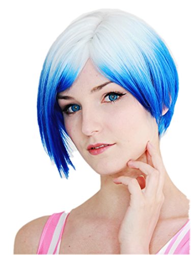 PrettylandTie-dye Straight Bob Cut Short-hair Wig Gradient Color Ombre Blue White C700