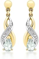 Carissima Gold - Boucles d'Oreilles Pendantes - Femme - Or jaune (9 cts) 1.4 Gr - Aigue Marine - Diamant