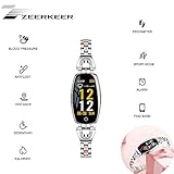 ZEERKEER Intelligente Armbanduhr für Frauen FitnessTracker Kette Jewlrey Herzfrequenzüberwachung Kalorienzähler Schrittzähler Wasserdicht Nachricht Erinnerung Silber