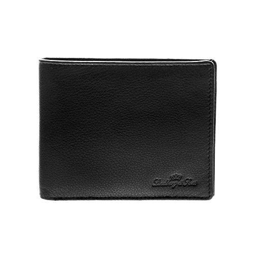 Lindberg & Sons Herren Premium Leder Geldbörse Geldbeutel Portemonnaie Brieftasche mit RFID NFC Schutz Schwarz Querformat – W-1504sw