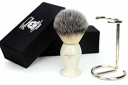 Syntactic (Badger looking ) Hair Shaving Brush with Ivory Handle/Base and Shaving Brush Stand/Holder. Perfect for Good Shave