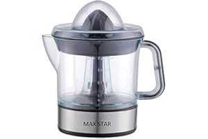Max Star Exprimidor Eléctrico de Naranja con Deposito, Recipiente Extraíble, Acero Inoxidable, Capacidad de 700ml, 40W