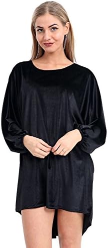 Womens Ladies Crushed Velvet Velour Batwing Top Shirt Blouse Dress Loose Baggy Oversize (Black)