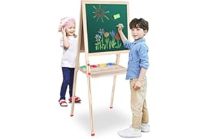 ‎GREENSEN Magnettafel Kinder, Kindertafel Magnetisch Standtafel mit Zubehoer Kreidetafel Kinder Staffelei Höhenverstellbar Doppelseitige Schreibtafel Standkindertafel Tafel Gift für 3-12 Jahre Alte Kinder