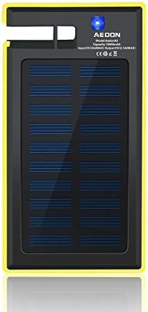 Solar Charger 10000mAh Waterproof Portable External Battery USB Charger Built in LED light for iPad iPhone Android Cellphones (Yellow)