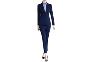 Minetom Tailleur Femme 2 Pièces Elegant Slim Fit Blazer Veste Formel Entreprise Bureau Travail Tailleur Pantalon Costumes Ensemble