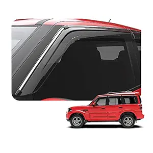 GFX Car Door Rain Wind Visor Silver Line (After-Market) Compatible with Mahindra Scorpio (2014 Onwards) Set of 6Pcs.