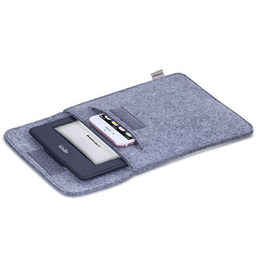 MoKo Universal 6 Zoll Felt Sleeve Hülle - Tragbare Filz Schutzhülle Tasche für Tablets, Kobo Touch 2.0, Kobo Glo HD, Tolino Shine 2HD, Tolino Vision 3HD E-Book E-Reader, Verschluss mit Druckknopf, Hellgrau