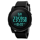 Y56 Datum Sports Armband digitale Armbanduhr, Fashion Herren Damen Army Military Digital Sport LED Wasserdicht Armbanduhr Herren Robust Big Face Elektrische Digitale Armbanduhr, Schwarz 