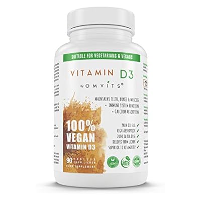 Vegan Vitamin D3 2000 Iu Palm Oil Free Supplement - 90 Tablets - 3 Month Supply - High Strength Vit D Cholecalciferol From Lichen Extract - Gelatine Free - Sustainable & Pure