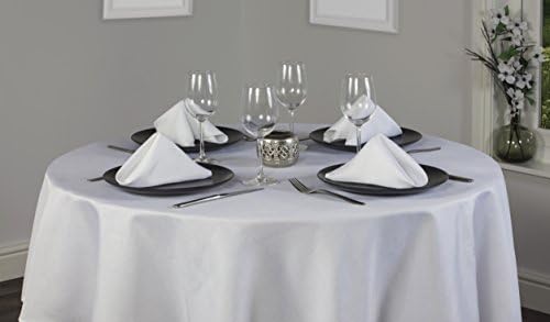 Linen Look White Plain Slubbed Effect 4 Place Setting Circular Mega Package Tableware Set - Includes A 69in (175cm) Round - Diameter (Circular) Tablecloth - Napkins - Table Runner And Placemats. From The Signature Collection. All Sizes Are Approximate.