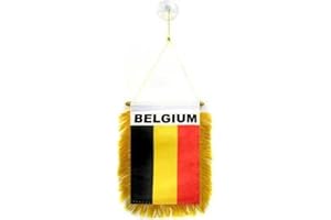AZ FLAG - Fanion Belgique Pour Décoration Voiture Avec Ventouse et Franges Dorées - Mini Drapeau Belge - 13x10 cm