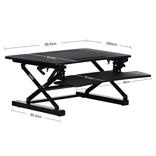 DEVAISE Height Adjustable Standing Desk Riser; All-Steel, 88cm Wide, Black