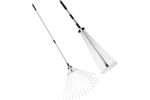 Roll over image to zoom in zeeyrak 15 Teeth Adjustable Metal Lawn Rack, Garden Leaf Rake, Garden Rake for Leaves Among Plants, Lawns and Yards.