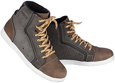 Lace up and Zip Free 100% Genuine Leather Waterproof Boots | Metallic Grey / Brown Two Tone Vintage Leather Biker’s Motorcycle Boots | Short Ankle Touring and casual Racing Shoes for Men (UK 10)