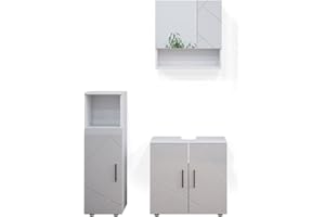 ‎VICCO Vicco Badmöbel Set Irma, Weiß Hochglanz, 3 Teile