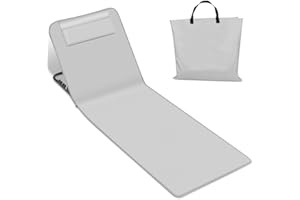 Izrielar Esterilla de playa plegable, respaldo ajustable en 5 niveles, con almohada y compartimento de almacenamiento, portátil, playa, plegable, para camping, gris claro