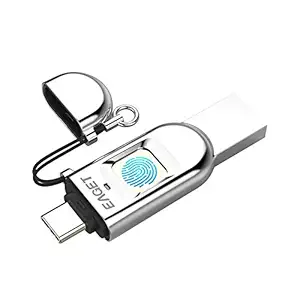 FU68 128GB USB Flash Drive Type-C USB3.0 Dual-Port Metal Fingerprint Encryption U Disk for Smart Phone PC Laptop