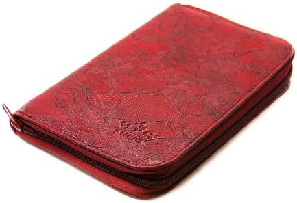 PUEEN 168 Nail Stamping Plates Synthetic Leather Holder Case Organizer in Red Rose Lace Pattern