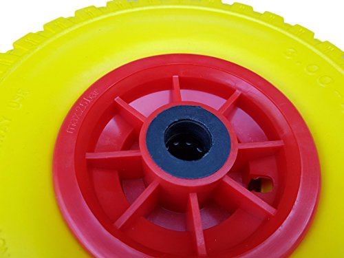 2 x Frosal PU Rad Bollerwagen + Radbefestigung Sackkarre Ersatzrad Vollgummi pannensicher gelb/rot - 3
