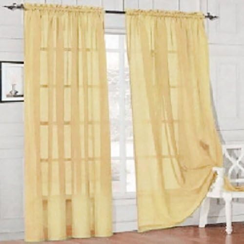 Bababy New Solid Color Voile Sheer Curtain Panel Window Curtains 100*200cm Yellow