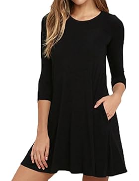VIISHOW Damen Mini kleid Rundhals 3/4 Ärmel Stretch Basic Kleider
