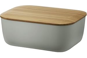 RIG-TIG "Box-It" Butterdose mit Bambusdeckel – Passend für Normale Butterstücke, Spülmaschinengeeignet, BPA-freies Melamin mit Nachhaltigem Bambusdeckel, Warmes Grau