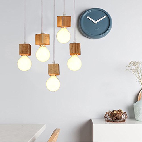 mony in Legno Vintage Ciondolo Lumi?RES Paralume, Chic D?CO R?tro Industriale Loft Paralume Lampada da soffitto, Antico in Legno DIY E27?Porte-ampoule Classe?nerg?tique a +, Non, Semplice